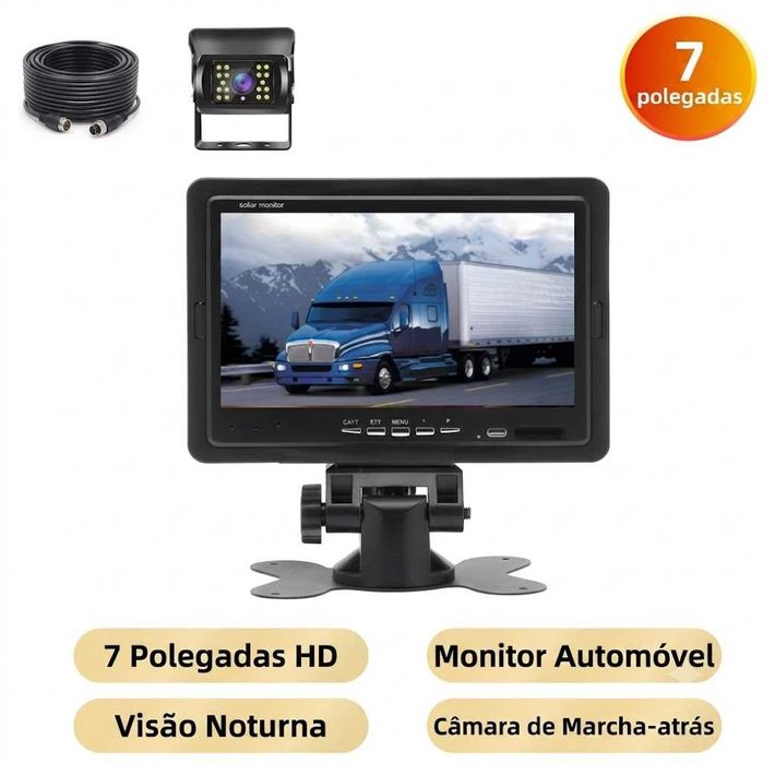 Kit Câmara de Marcha-atrás 12V-24V + Monitor LCD 7" HD (Novo na Caixa)
