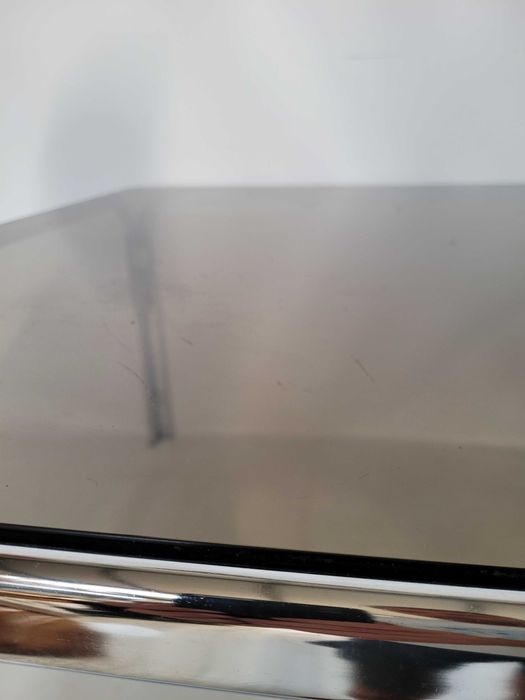 bauhaus stolik chromowany dymione szkło 83x83x46 vintage lata 70 masywny