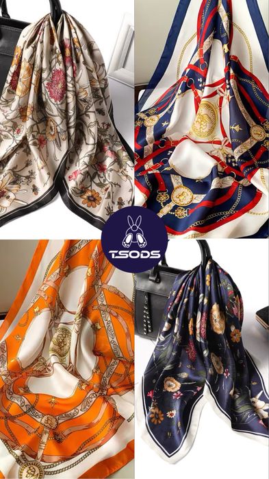 Шелковый платок шаль из эко-шелка с рисунком хустка в стиле hermes нов