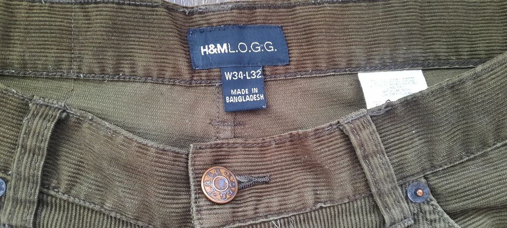 Spodnie H&M sztruks khaki W34 L32