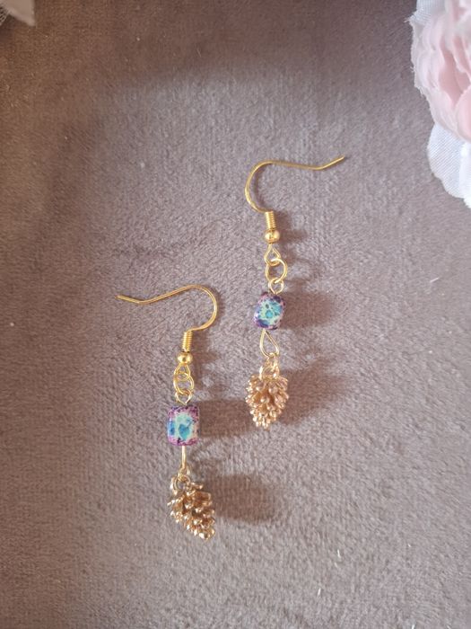 Kolczyki handmade srebro pozłacane z naturalnych kamieni jaspis cesars