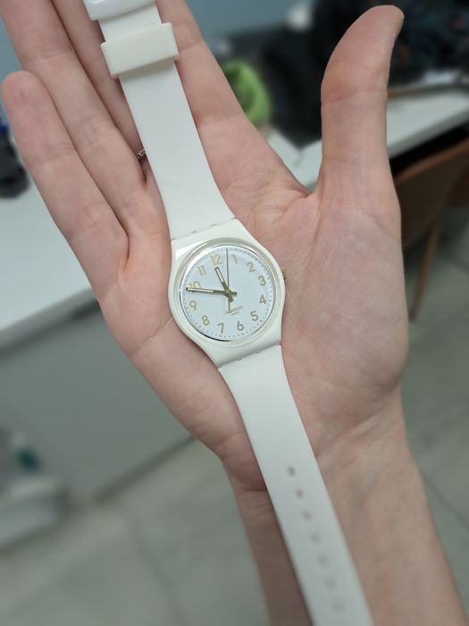 Zegarek swatch gent biały ecru złote indeksy