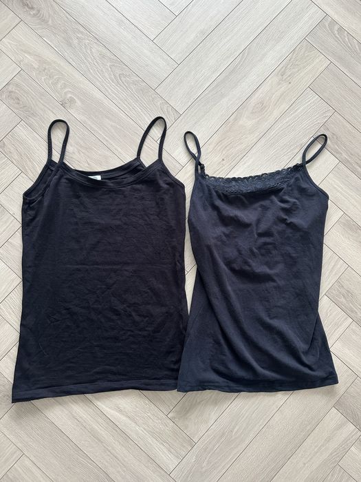 2 czarne podkoszulki bluzki na ramiaczkach solar S koronka