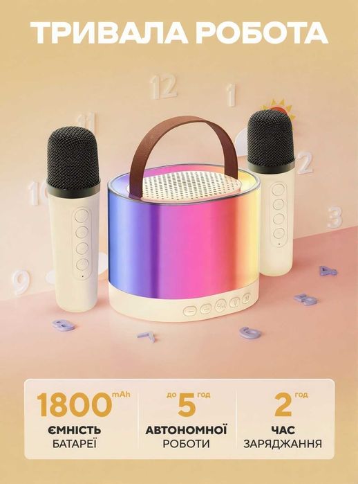 СУПЕРЦІНА! Дитяче караоке з 2 мікрофонами блютуз колонка підсвітка