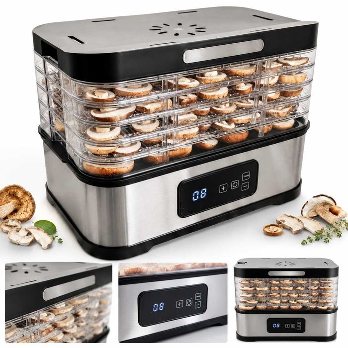 NOWA Suszarka do Grzybów Suszarka do Żywności 400W 5 Sit 9L Timer 1–24h Regulacja 35–70°C Suszarka do Owoców Warzyw Ziół Zestaw z Sitami Termoobieg FV