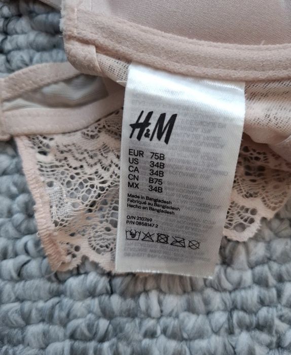 Piekny biustonosz stanik 75 B h&m koronka pudrowy róż