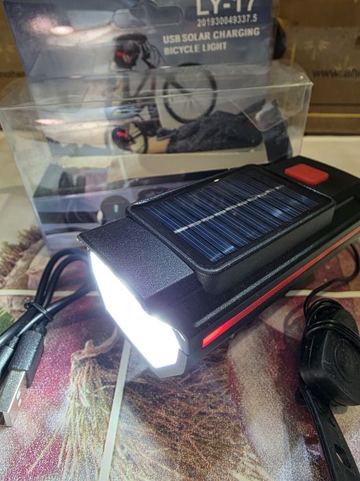 Велофара + Сигнал на сонячній батареї НОВА! LY-17. Акумулятор 1200mAh
