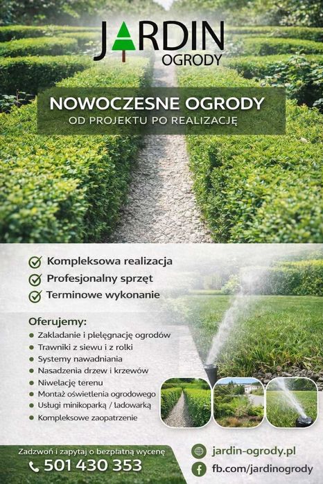 Usługi ogrodnicze,pielęgnacja ogrodu,trawnik z rolki,nawadnianie