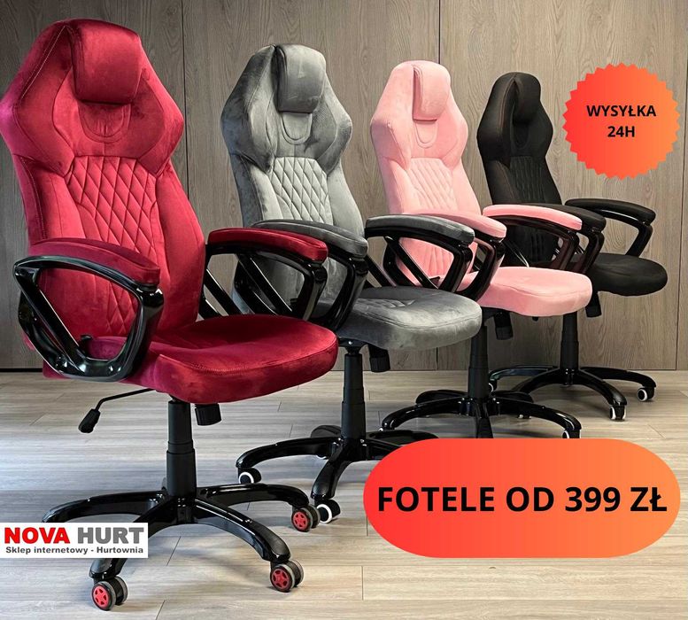 Fotele NOWE GAMINGOWE, do biura, welur, tkanina