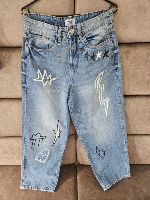 Spodnie jeansowe CROPP Super Baggy jasnoniebieskie przecierane roz 28/30