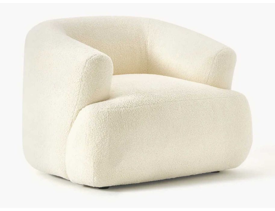 Fotel Teddy Sofia o organicznych kształtach złamana biel 97x90x72cm