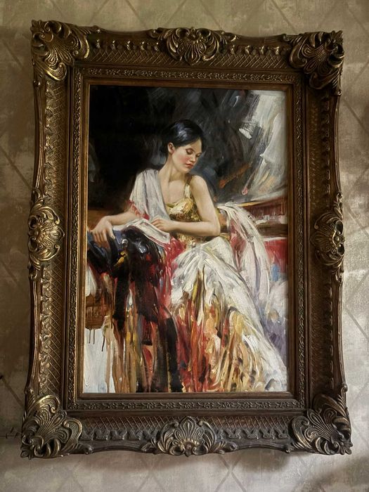 obraz olejny DAMA ,stylowy ,historyczny ,energetyczny ,duży  oprawiony