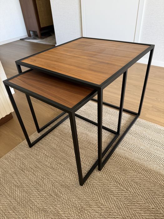 Vendo conjunto 2 mesas nogueira / lacado preto