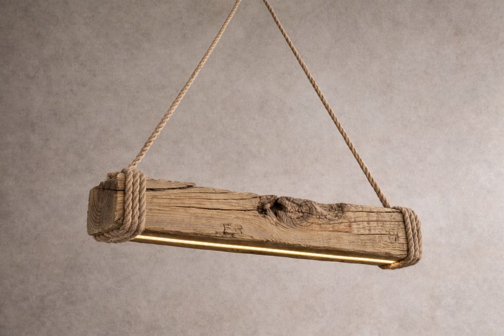 Pendente Rústico em Madeira de Carvalho Antiga em LED