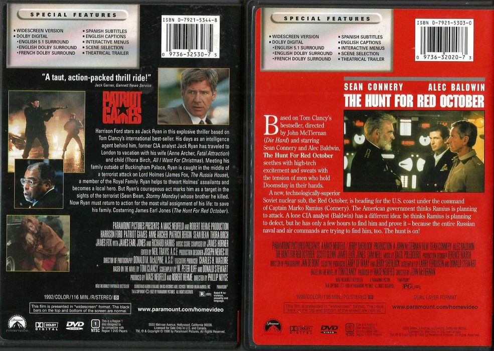 Tree Widescreen Thrillers DVD Set 3. Sean Connery e Harrison Ford.64585259638401123