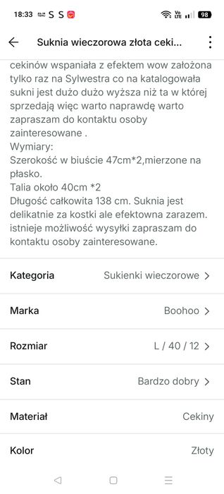 Suknia wieczorowa Sylwester Złota Syrenka