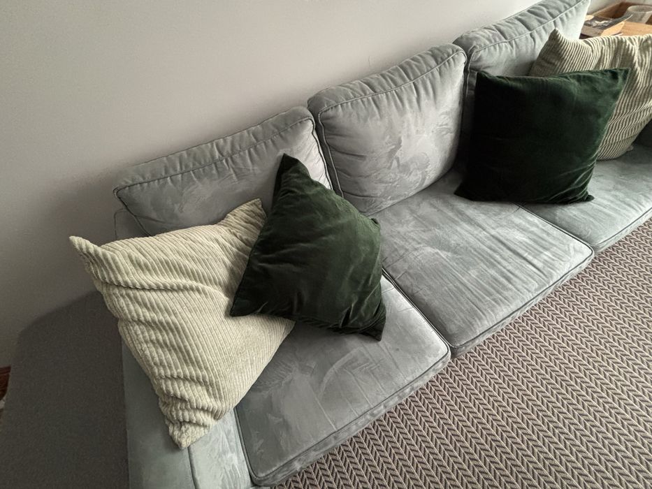 Sofá de 2m (3-4 lugares) em tecido alcântara azul acizentado