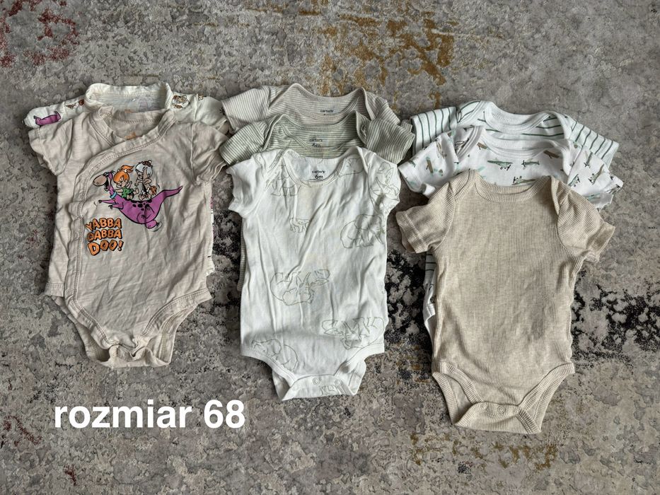 Zestaw odziezy rozmiar 68 (body, spodnie, rampersy, pajace)