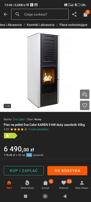 Piecyk na pellet drzewny z podajnikiem -kominek