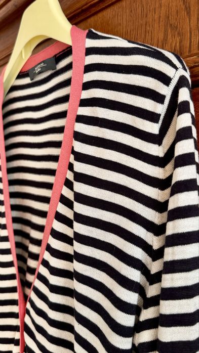 Sweter Max Mara Weekend paski czarno białe różowy dół L