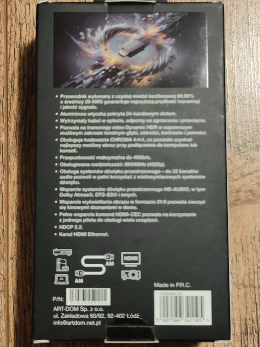 Certyfikowany kabel HDMI 2.1 8K 2m