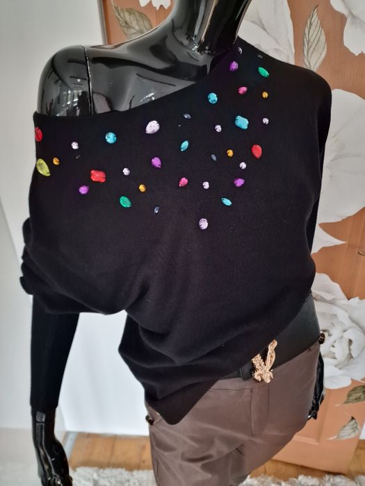 Sweter elegancki Diamenty Kamienie Nowy Black uniwersalny