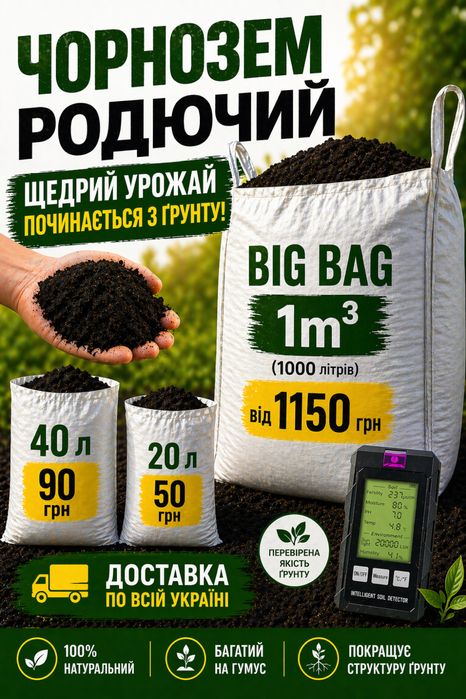 Родючий Чорнозем pH 6-7,5 — Швидка Доставка та Готове Рішення!