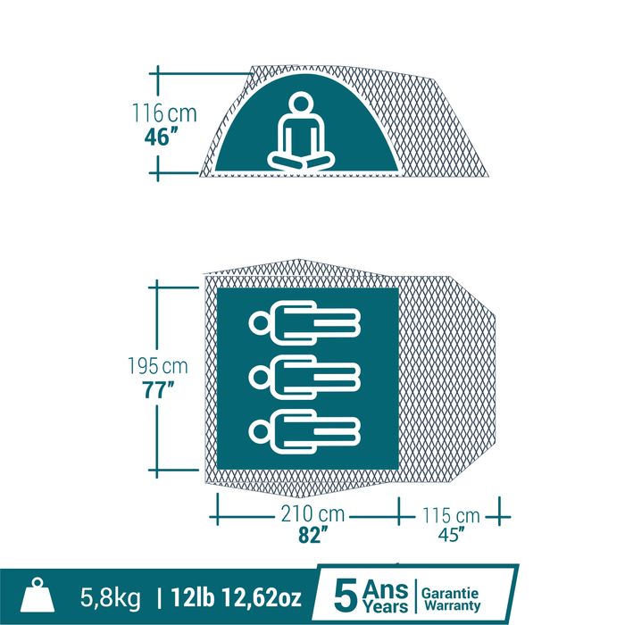 TENDA DE CAMPISMO MH100 XL - FRESH&BLACK  - 3 PESSOAS