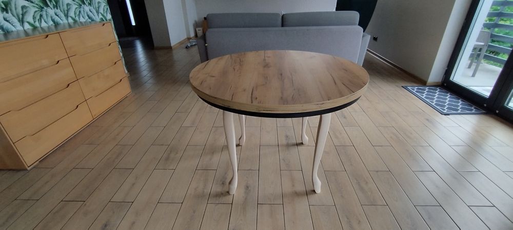 Stół Okrągły Rozkładany 100-200 cm | Dąb Craft Złoty | Nogi Ludwik
