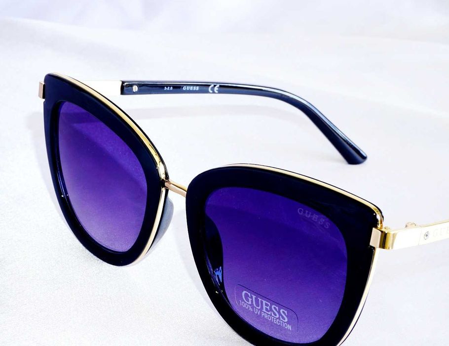 Okulary damskie Guess GF6089 kocie oczy czarne złote kryształki Nowe