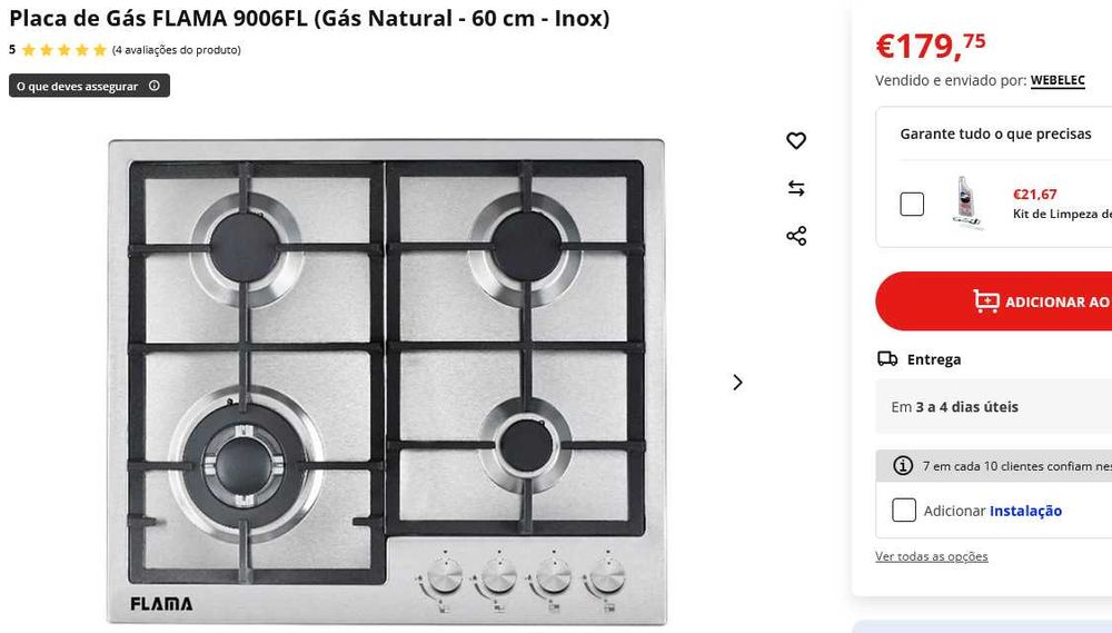 Placa de gás natural FLAMA