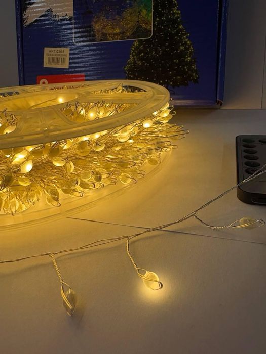 Гірлянда Мішура 50м. Тепло біла 1500 Led. Новорічна прикраса