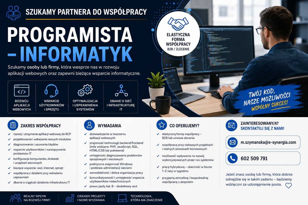 Zlecę obsługę firmy w zakresie IT oraz aplikacji webowej Radom