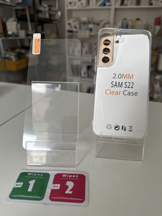 Szkło hartowane i etui przeźroczyste 2mm do SAMSUNG S22