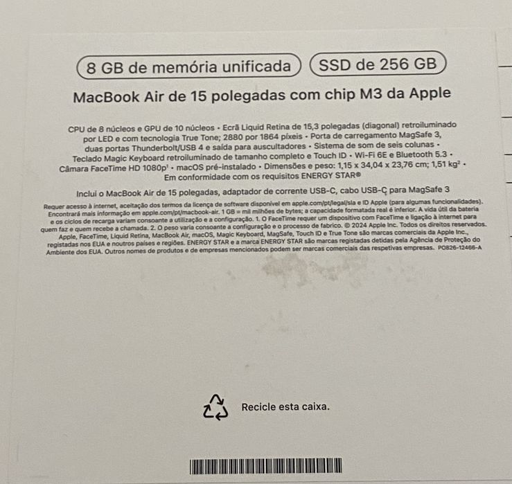 MacBook Air 15" M3 – Como Novo Bateria 100%