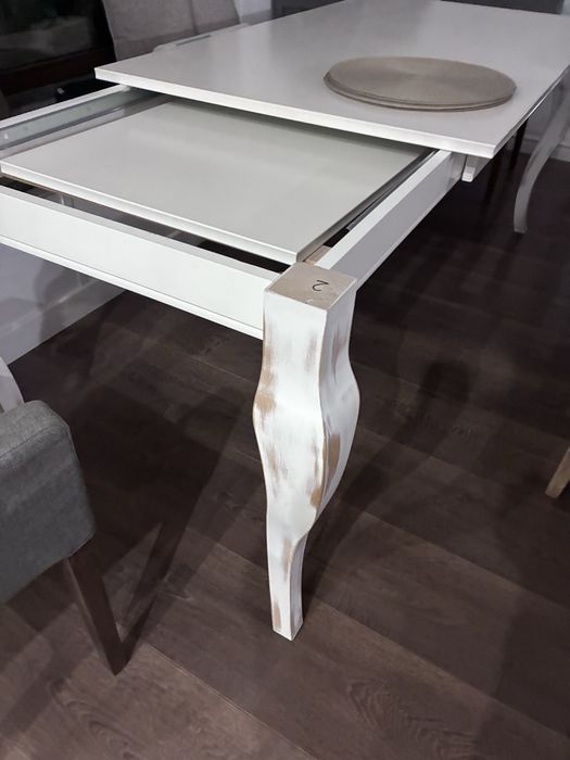 Stół idealny 155/80 rozkładany biały  dębowe nogi