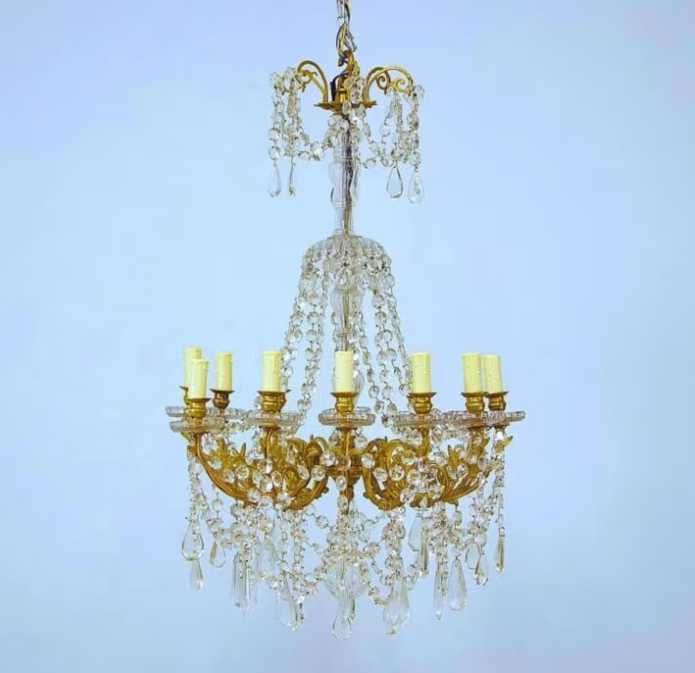 Антикварная люстра, хрусталь, бронзова антикварна люстра. Франція