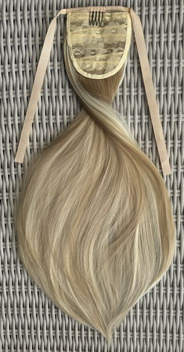 Premium Ultra blond pasemka / refleksy włosy doczepiane, kucyk, 136.