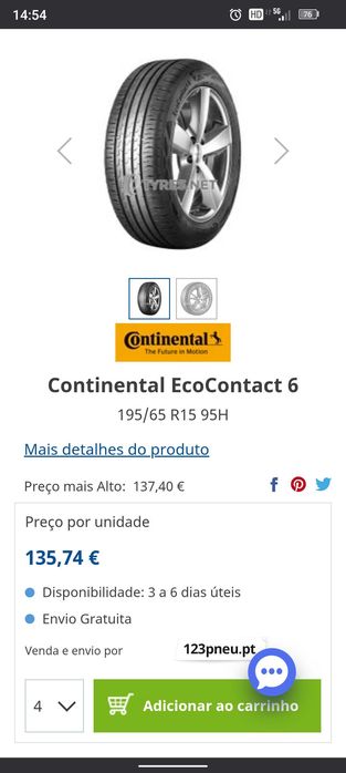 Pneus continental ecocontact6 195/65R15 H