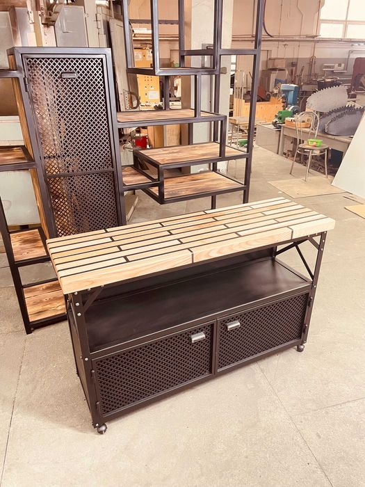 Komoda LOFT industrialna metal, blat lite drewno jesion łączone żywicą Andy1