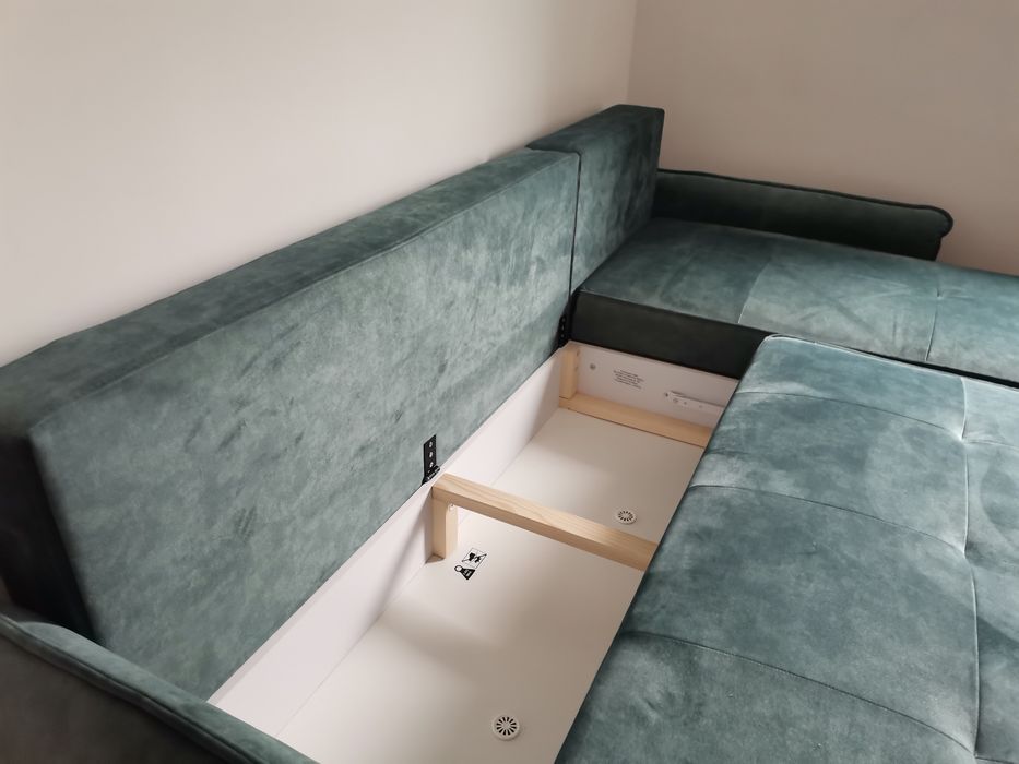 Narożnik z funkcją spania 2 pojemnikami zielony