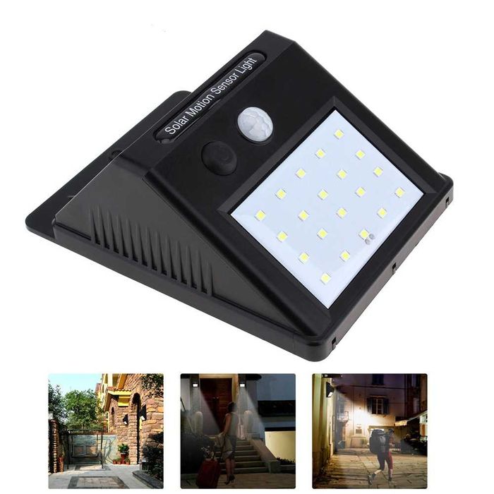 Candeeiro solar sensor movimento 20 LED p/ exterior
