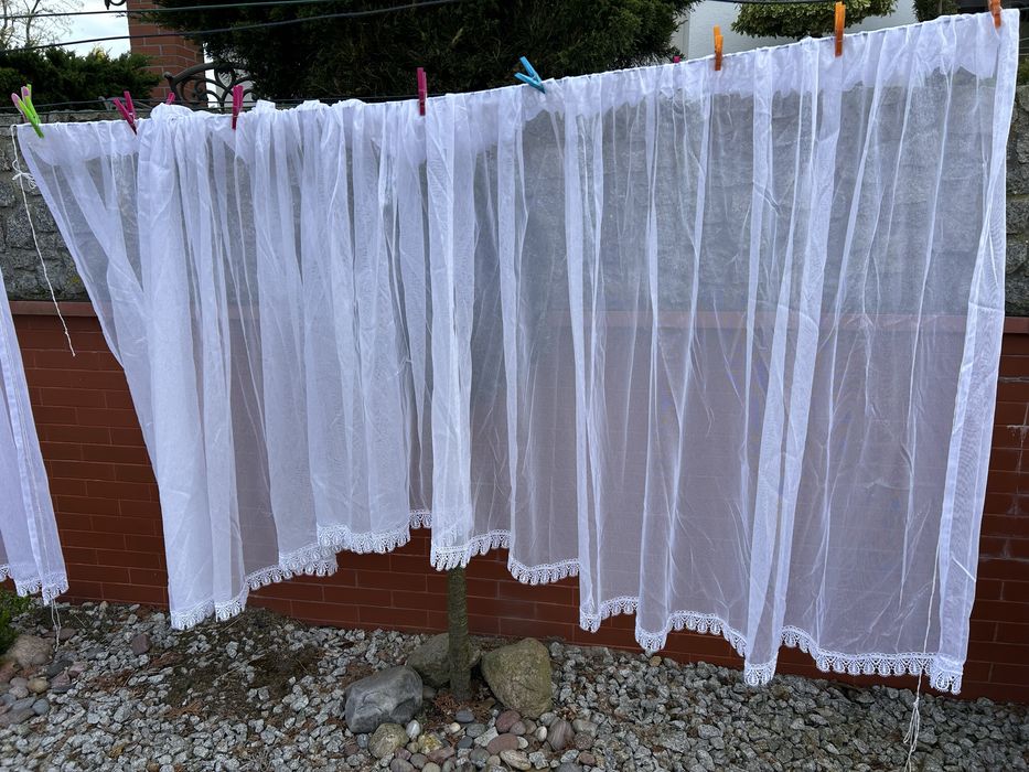 Firana z gipiurą trzy sztuki białe drobna gipiura 5,45 x 1,30 m