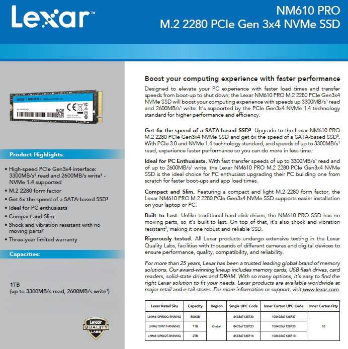 Lexar 1TB NM610PRO 120€ Novo na caixa selado