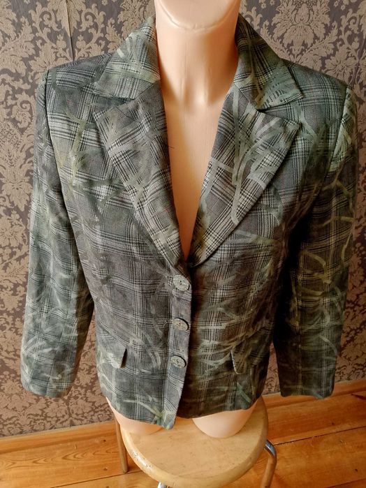 żakiet marynarka w kratę khaki 40 we wzory
