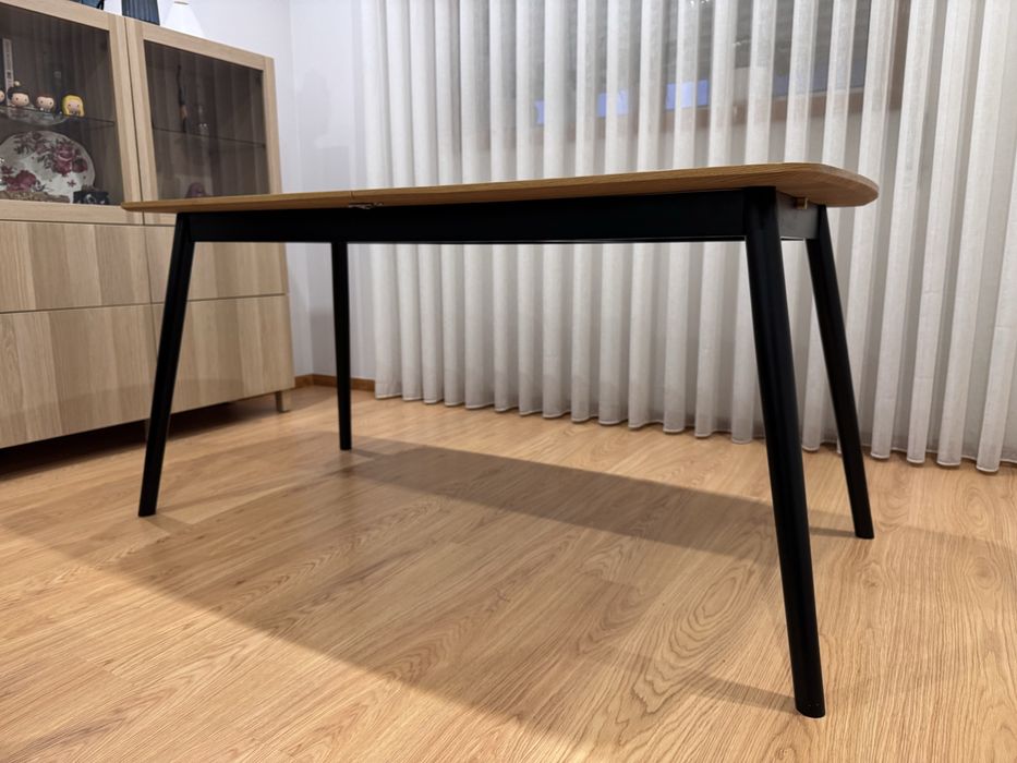 Mesa Carvalho Extensível + 4 Cadeiras Verde Azulado