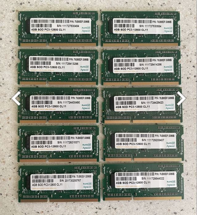Оперативна пам’ять SO-Dimm PC3-12800 DDR3 4 Gb (10 штук)- 2000грн.