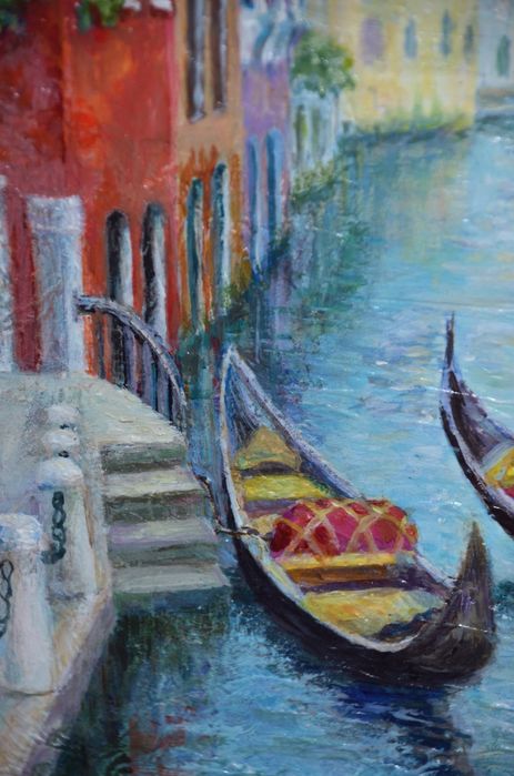 Wenecja.Gondola.Obraz ręcznie malowany na prezent.Weduta od autora.