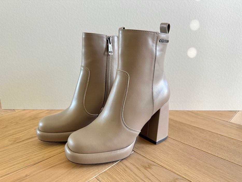 NOWE! Botki damskie CheBello 4216 skóra naturalna, beżowe, polska prod