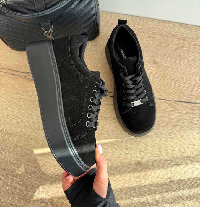 Жіночі замшеві кросівки-кеди чорні (36-41) кроссовки женские весна